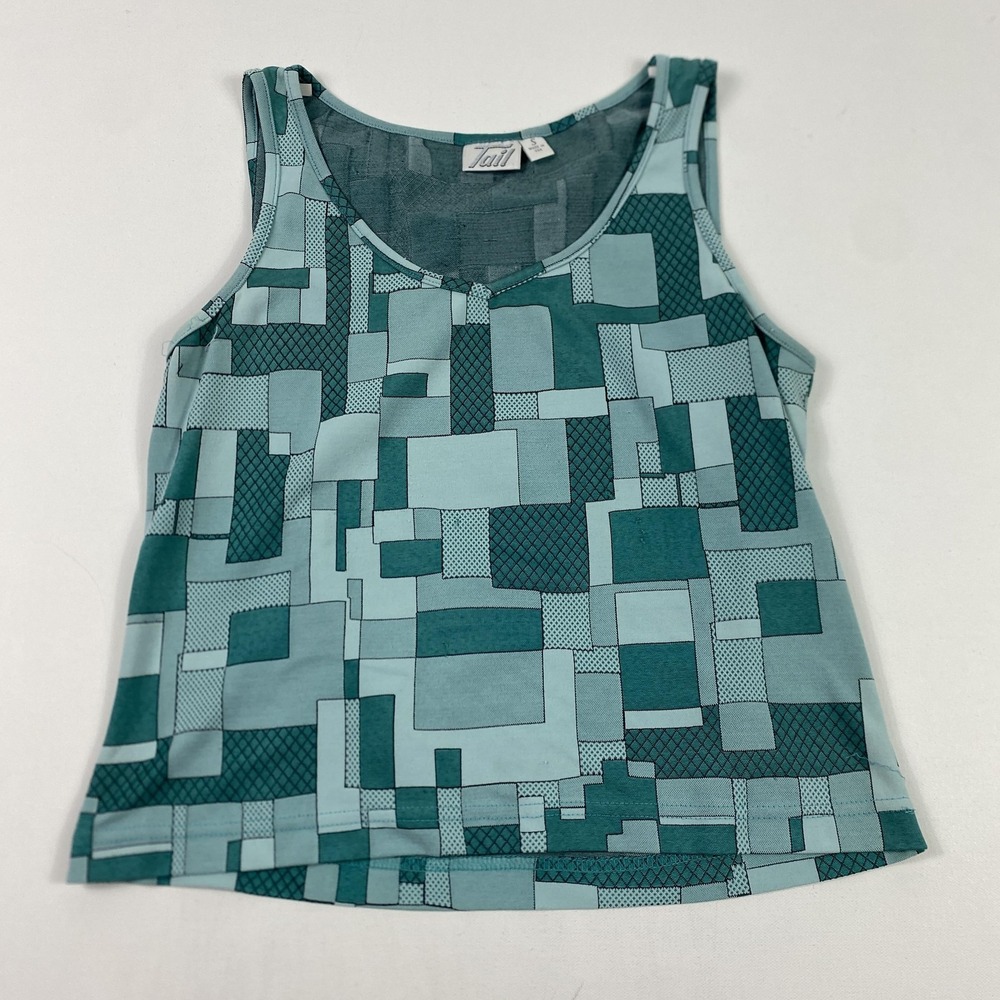 Tail Tank Top Womens Small Green Blue Geometric Print Sleeveless Shirt USA